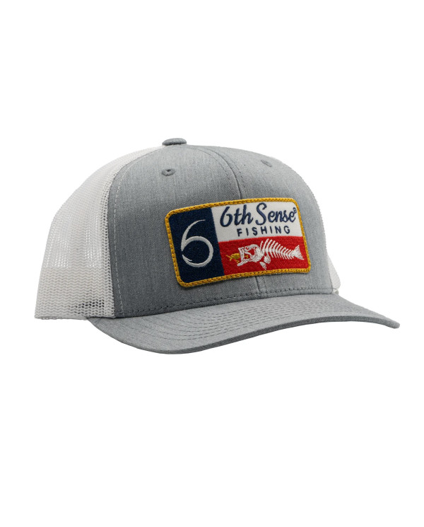 Texas Fishbones Grey/White Meshback Snapback Trucker Cap (6th Sense) Texas Fishbones Grey/White Meshback Snapback Trucker Cap (6th Sense)